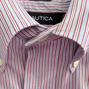 Nautica Men’s Red & White Striped Button-down Shirt